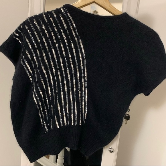 VINTAGE I.B. DIFFUSION angora silk wool short sleeve sweater sequins black large - Picture 2 of 6